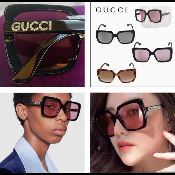 GUCCI CLASSIC BLACK RHINESTONE GUCCI ON TEMPLES SUNGLASSES , SEEN ON CELEBS - Picture 7 of 16